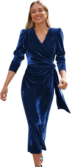 IBTOM CASTLE Women Velvet Dress Long Sleeve Ruched Bodycon Christmas Wedding Evening Cocktail Party Gown Fall Winter Clothes