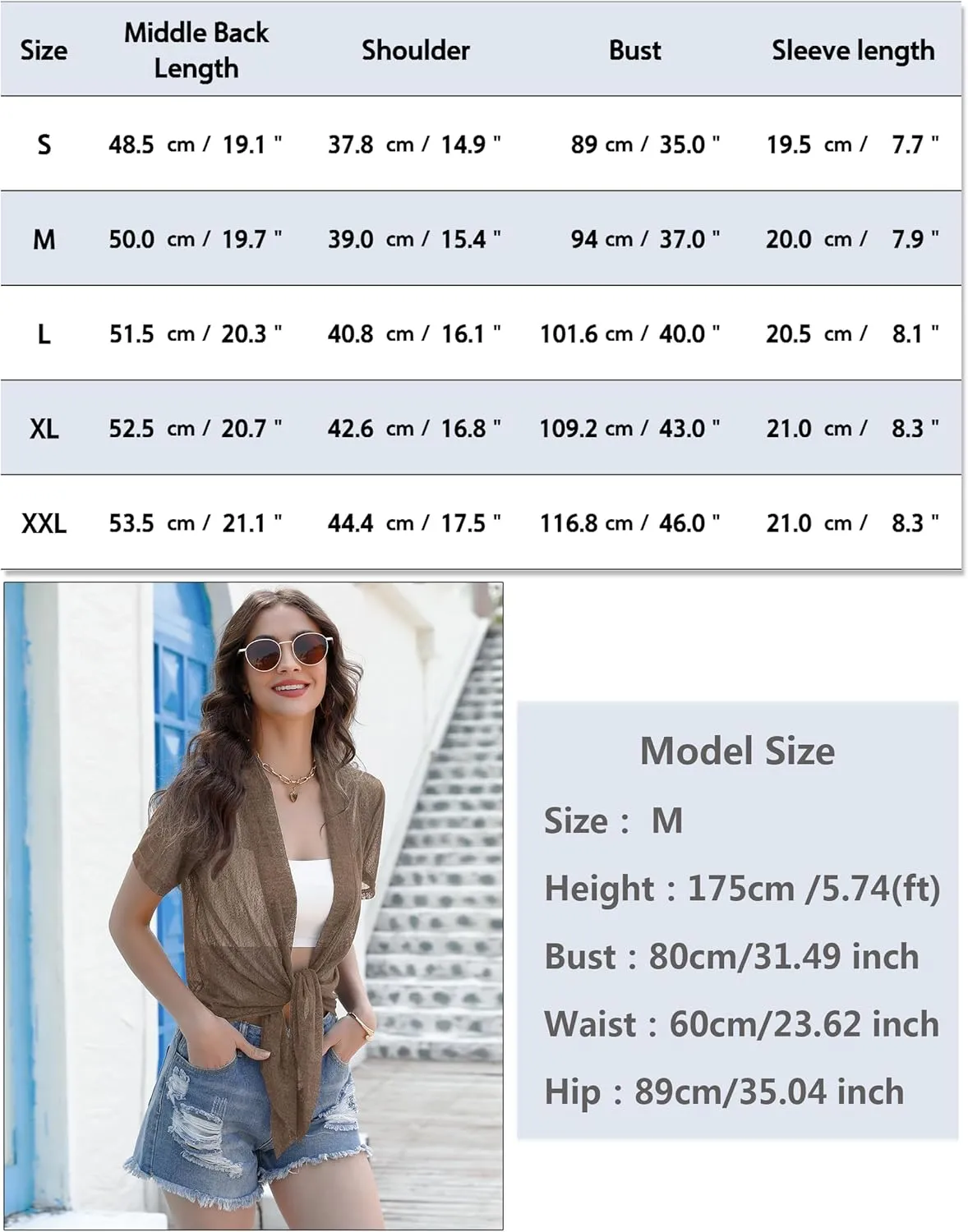 iClosam Womens Sheer Shrug Tie Front 3/4 Sleeve Cropped Bolero Cardigan