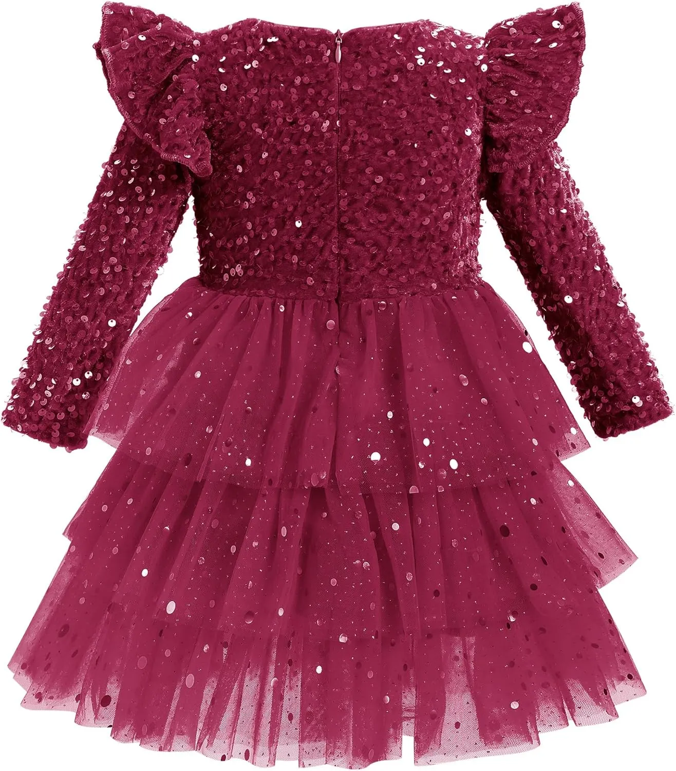 IDOPIP Toddler Girls Sequins Velvet Tutu Dress Glitter Christmas Tiered Mesh Dress Winter Long Sleeve Princess Pageant Dress
