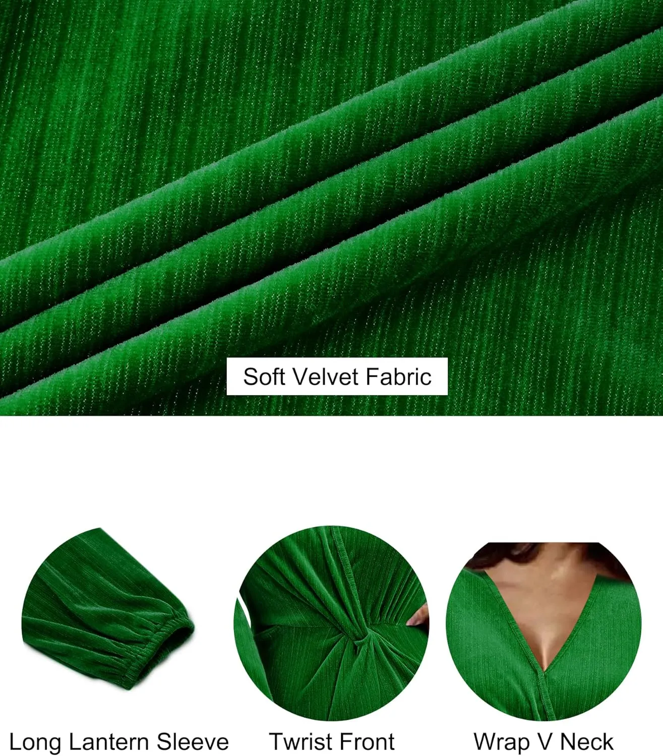 II ININ Women's Velvet Dress Long Sleeve Velvet Wrap Dress Fall Winter Bodycon Cocktail Party Wedding Guest Dresses