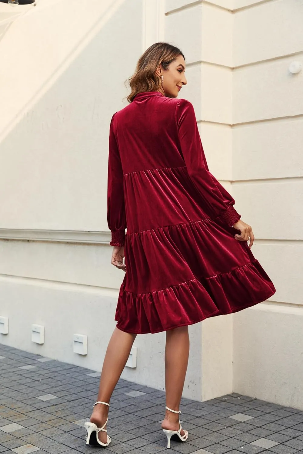 Kedera Women's Elegant Velvet Dress V Neck Tiered Babydoll Aline Flowy Formal Wedding Bridesmaid Dresses