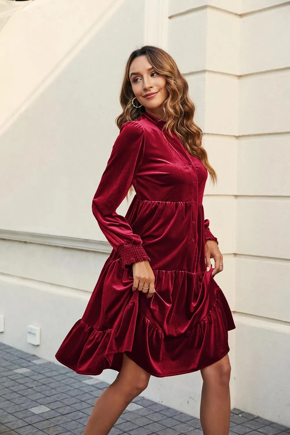Kedera Women's Elegant Velvet Dress V Neck Tiered Babydoll Aline Flowy Formal Wedding Bridesmaid Dresses