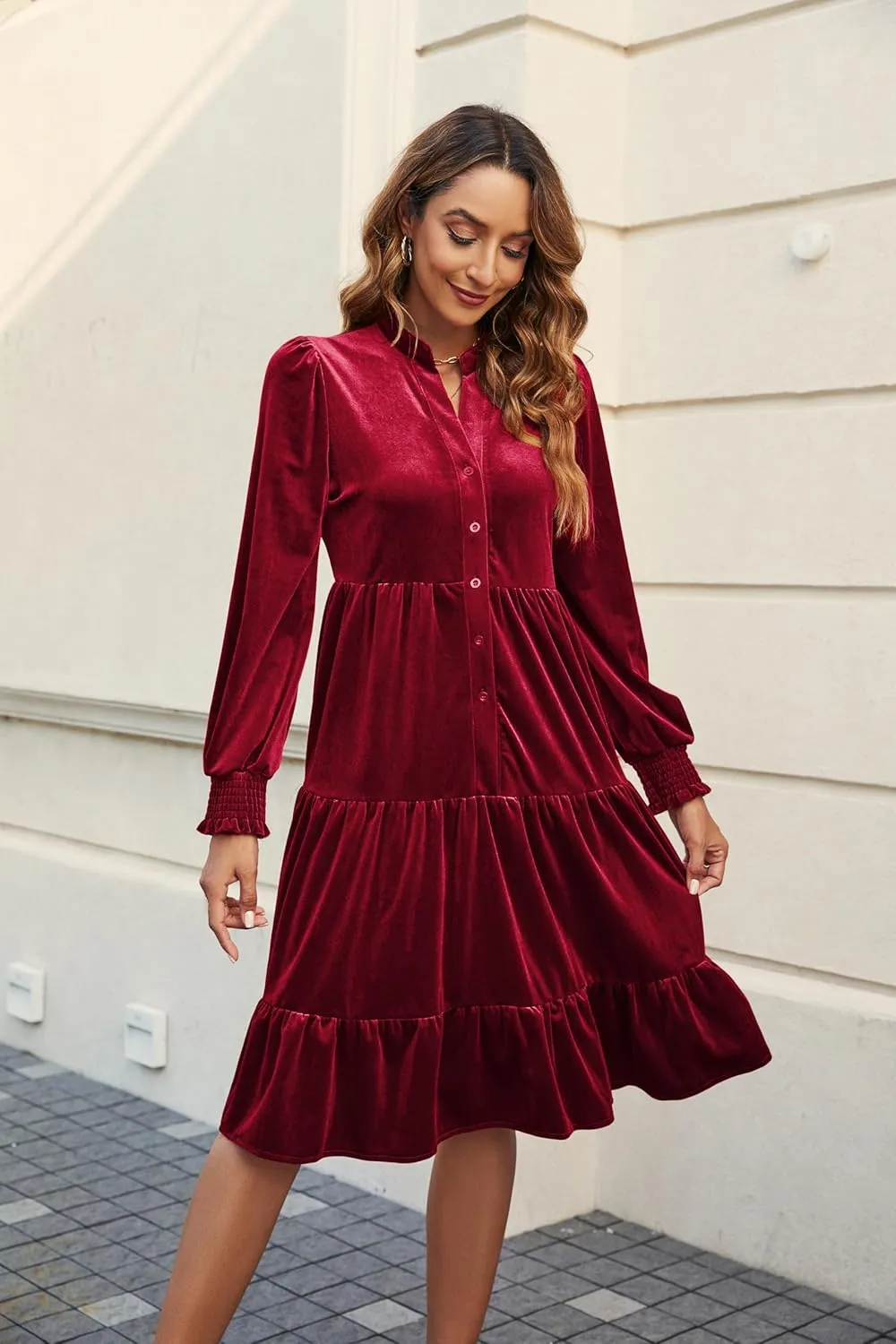Kedera Women's Elegant Velvet Dress V Neck Tiered Babydoll Aline Flowy Formal Wedding Bridesmaid Dresses