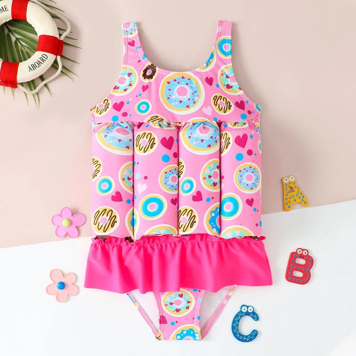 Kids Floatation Swimsuit Float Suit Boys Girls One Piece Floating Swim Vest with Adjustable Buoyancy Life Bathing Suit