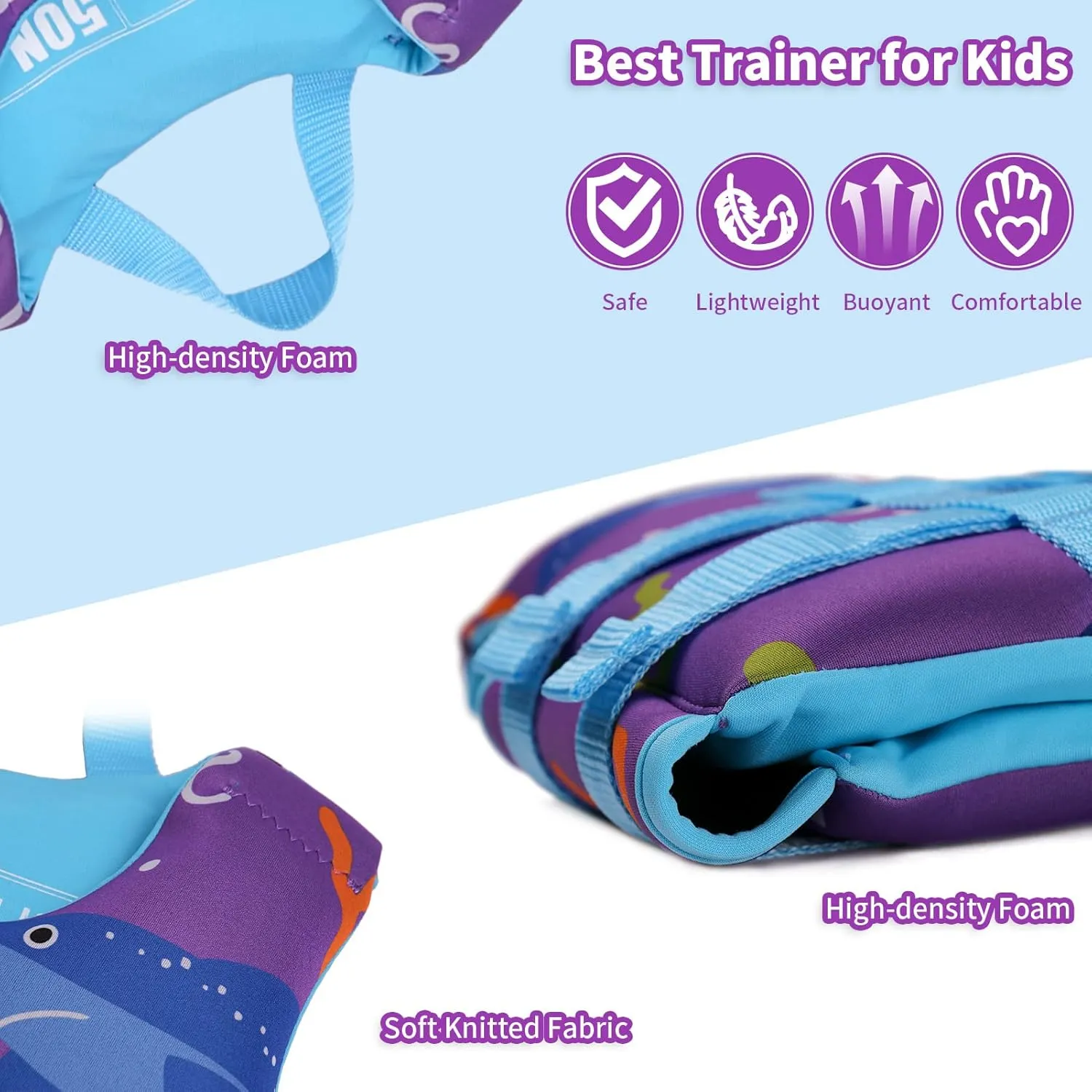 Kids Swim Vest Toddler Float Jacket Boys Girls Swimming Jacket for Kids with Adjustable Safety Strap, Suitable for 1-9 Year/22-50Lbs