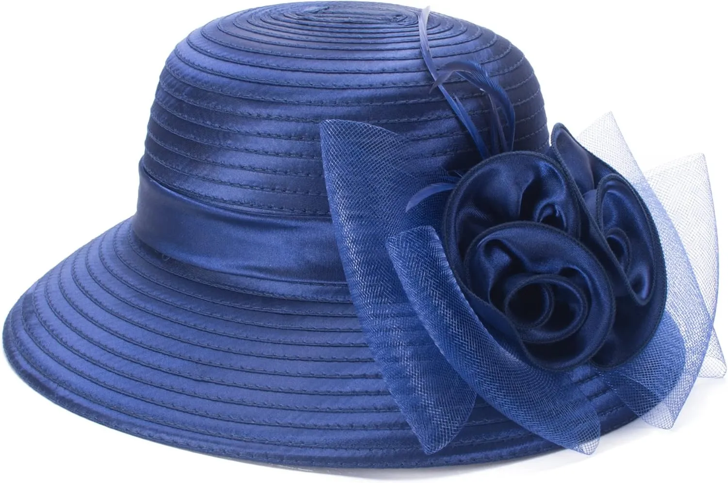 Lawliet Women Satin CRIN Wedding Occasion Wide Brim Sun Hat A433