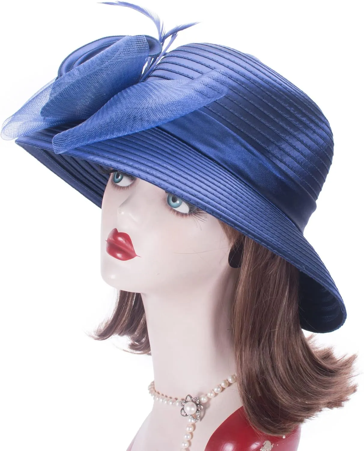 Lawliet Women Satin CRIN Wedding Occasion Wide Brim Sun Hat A433