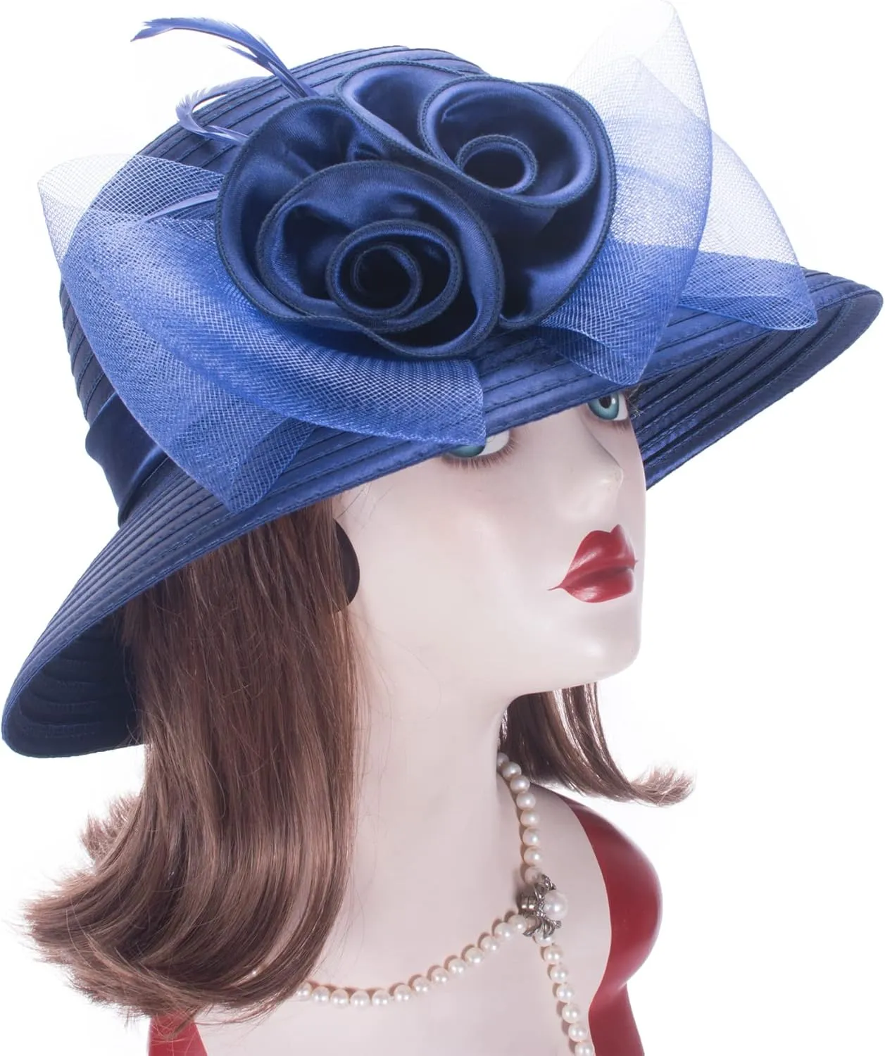 Lawliet Women Satin CRIN Wedding Occasion Wide Brim Sun Hat A433