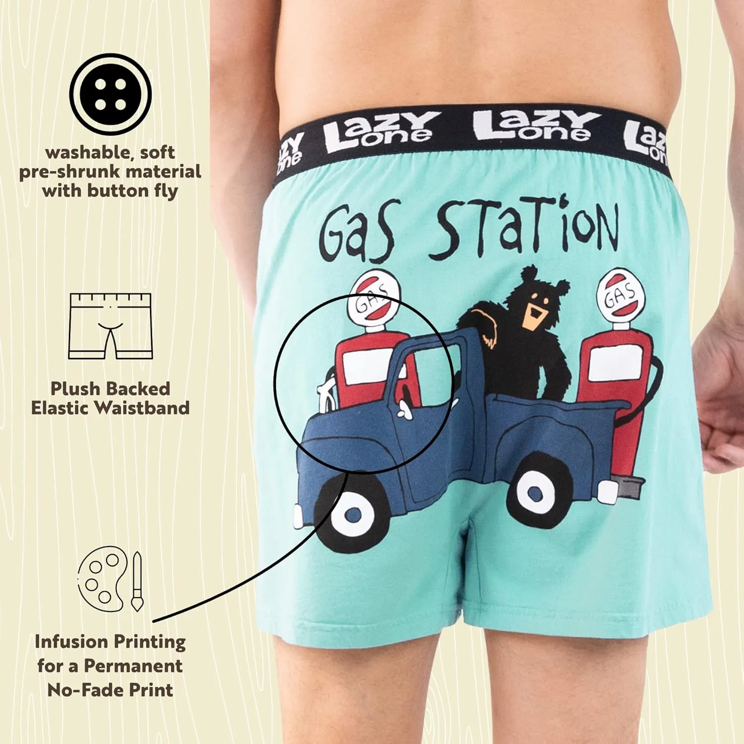 Lazy One Funny Animal Boxers, Novelty Boxer Shorts, Humorous Underwear, Gag Gifts for Men, Funny Bear Boxers