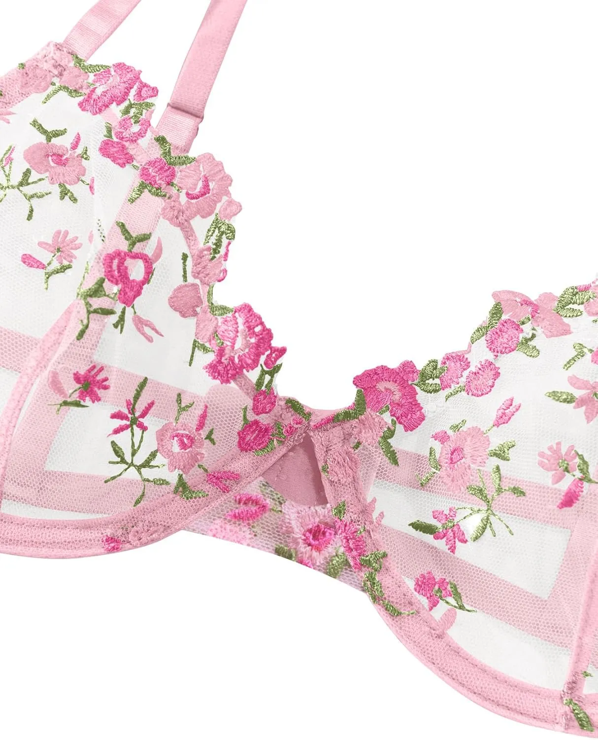 Lilosy Sexy Floral Embroidered Mesh Sheer Underwire Lingerie Set