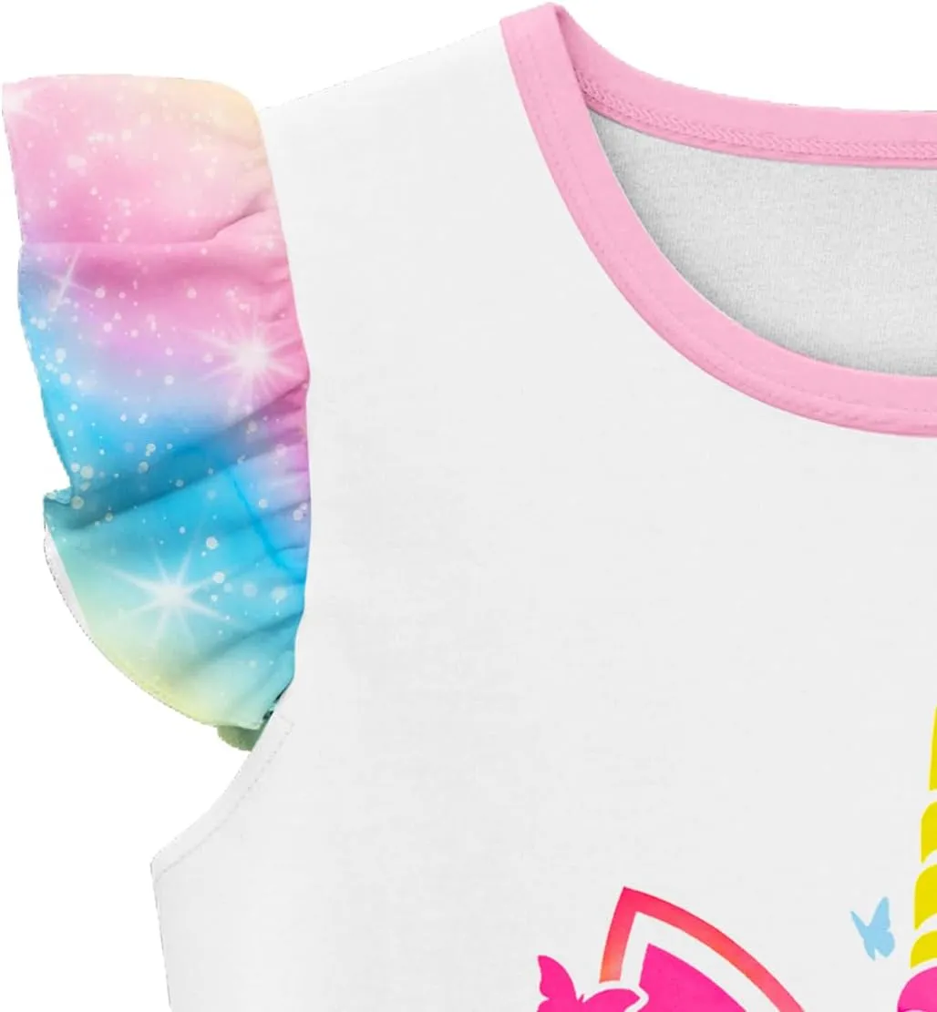 LQSZ Girls Pajamas Flutter Sleeve Toddler Girl Summer Pajamas 2 Piece Pjs Set Sleepwear for Girls 3-10 Years