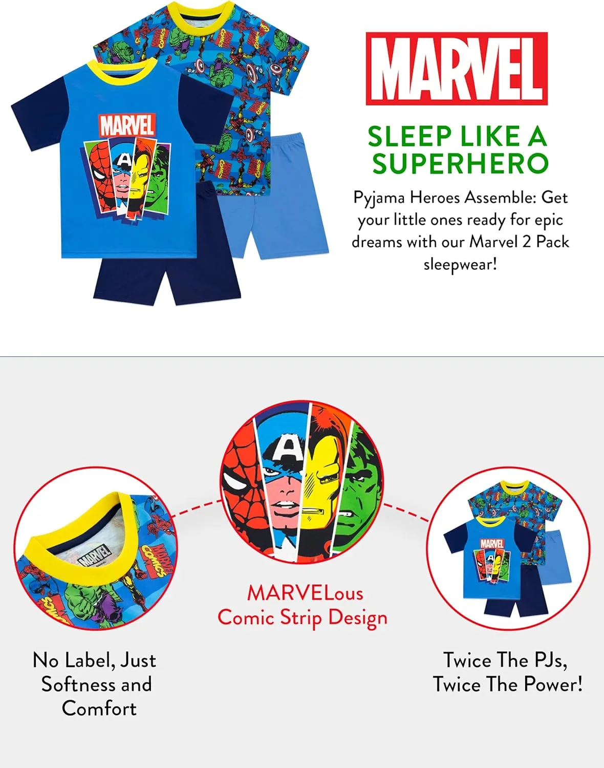 Marvel Avengers Pajamas 2 Pack | Boys Iron Man, Captain America, Spiderman Pajamas | Kids Superhero PJs