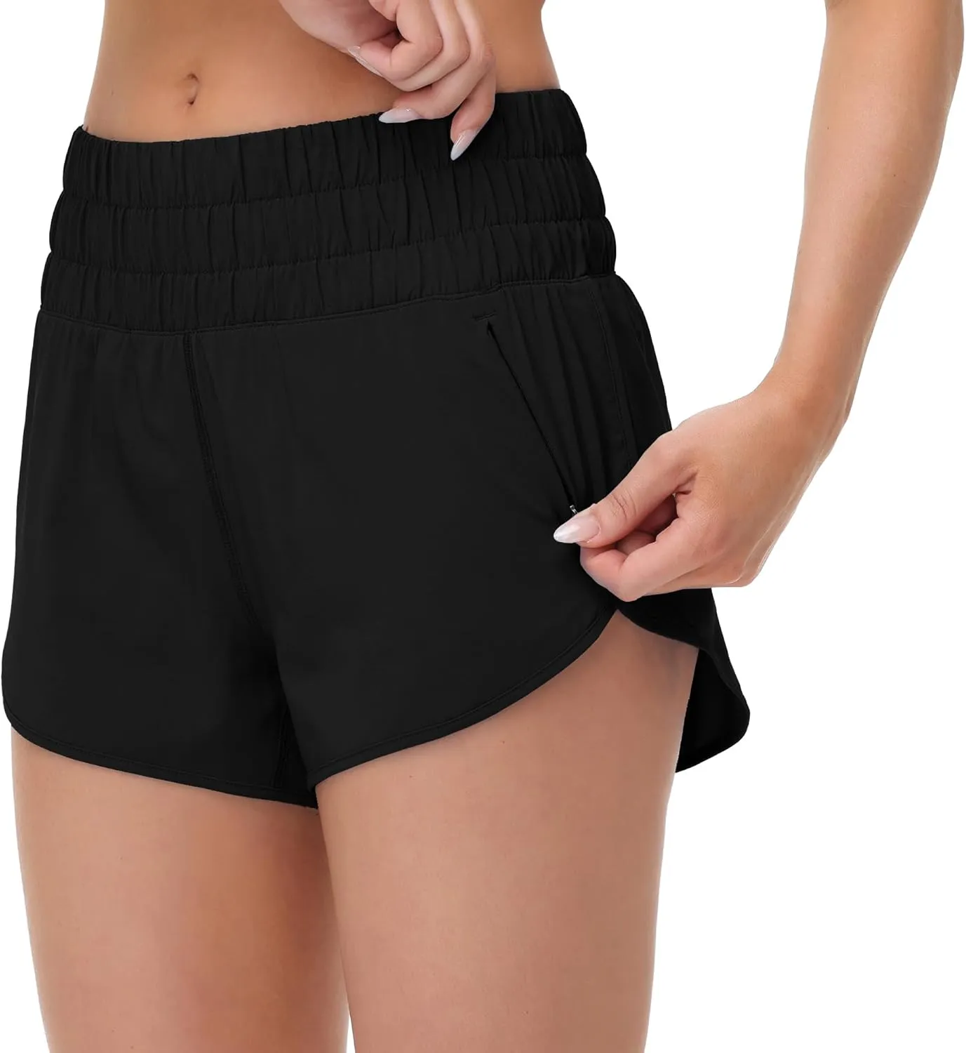 MCEDAR Womens High Waisted Running Shorts Elastic Mesh Liner Dolphin Athletic Gym Workout Shorts with Zipper Pocket