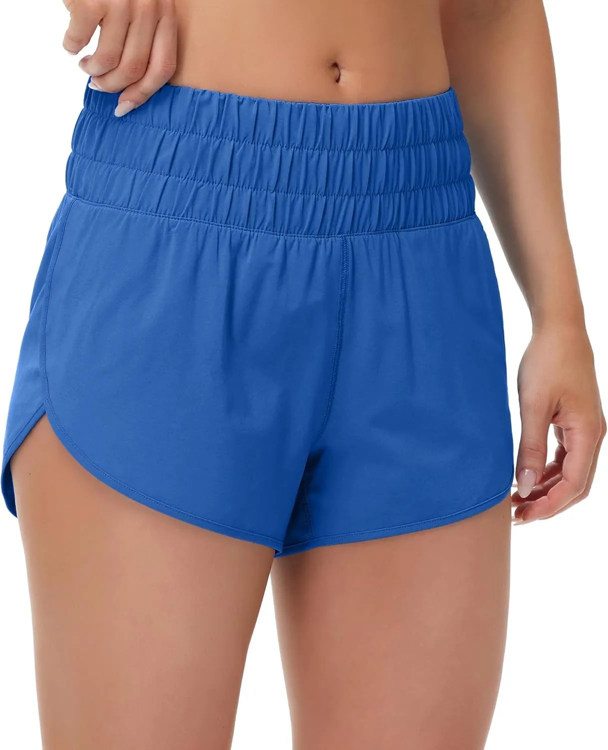 MCEDAR Womens High Waisted Running Shorts Elastic Mesh Liner Dolphin Athletic Gym Workout Shorts with Zipper Pocket