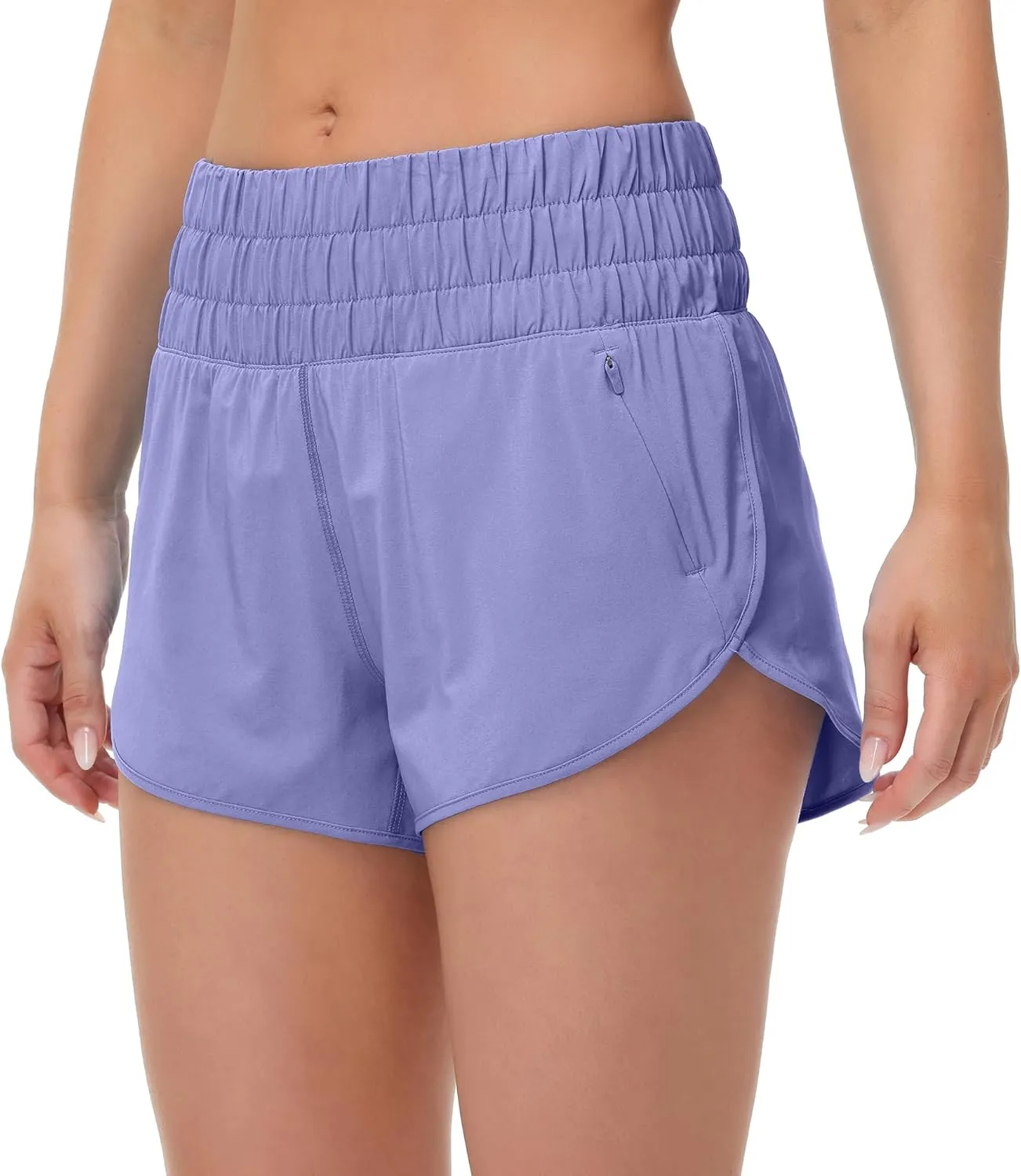 MCEDAR Womens High Waisted Running Shorts Elastic Mesh Liner Dolphin Athletic Gym Workout Shorts with Zipper Pocket