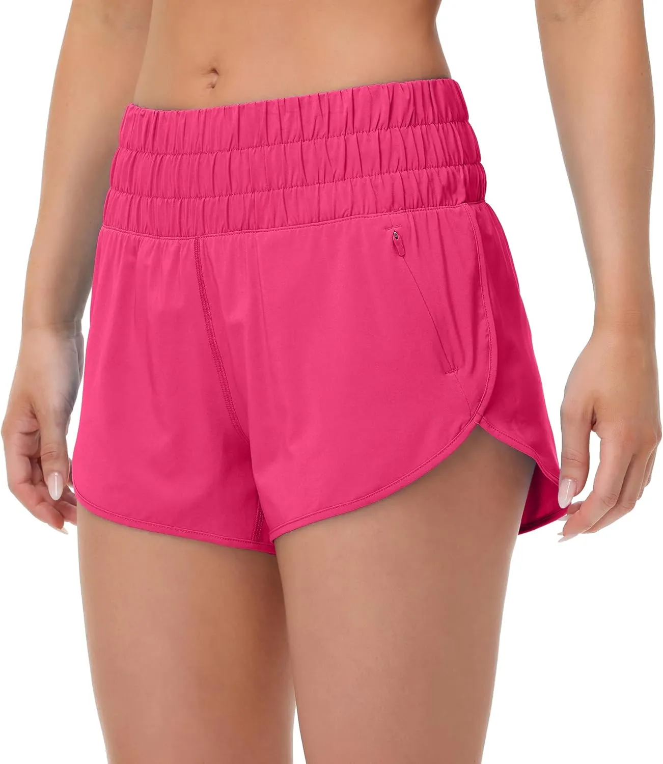 MCEDAR Womens High Waisted Running Shorts Elastic Mesh Liner Dolphin Athletic Gym Workout Shorts with Zipper Pocket