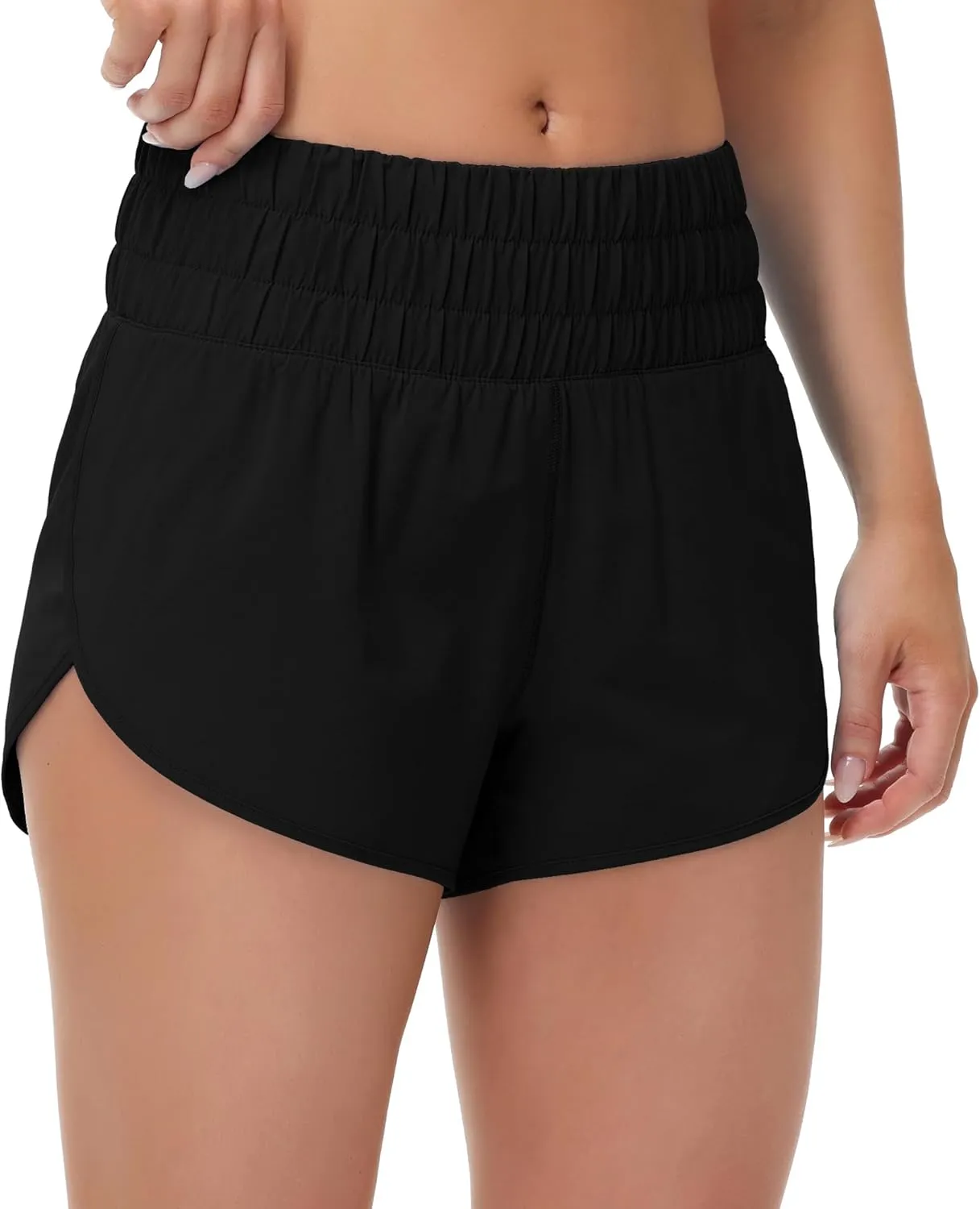 MCEDAR Womens High Waisted Running Shorts Elastic Mesh Liner Dolphin Athletic Gym Workout Shorts with Zipper Pocket