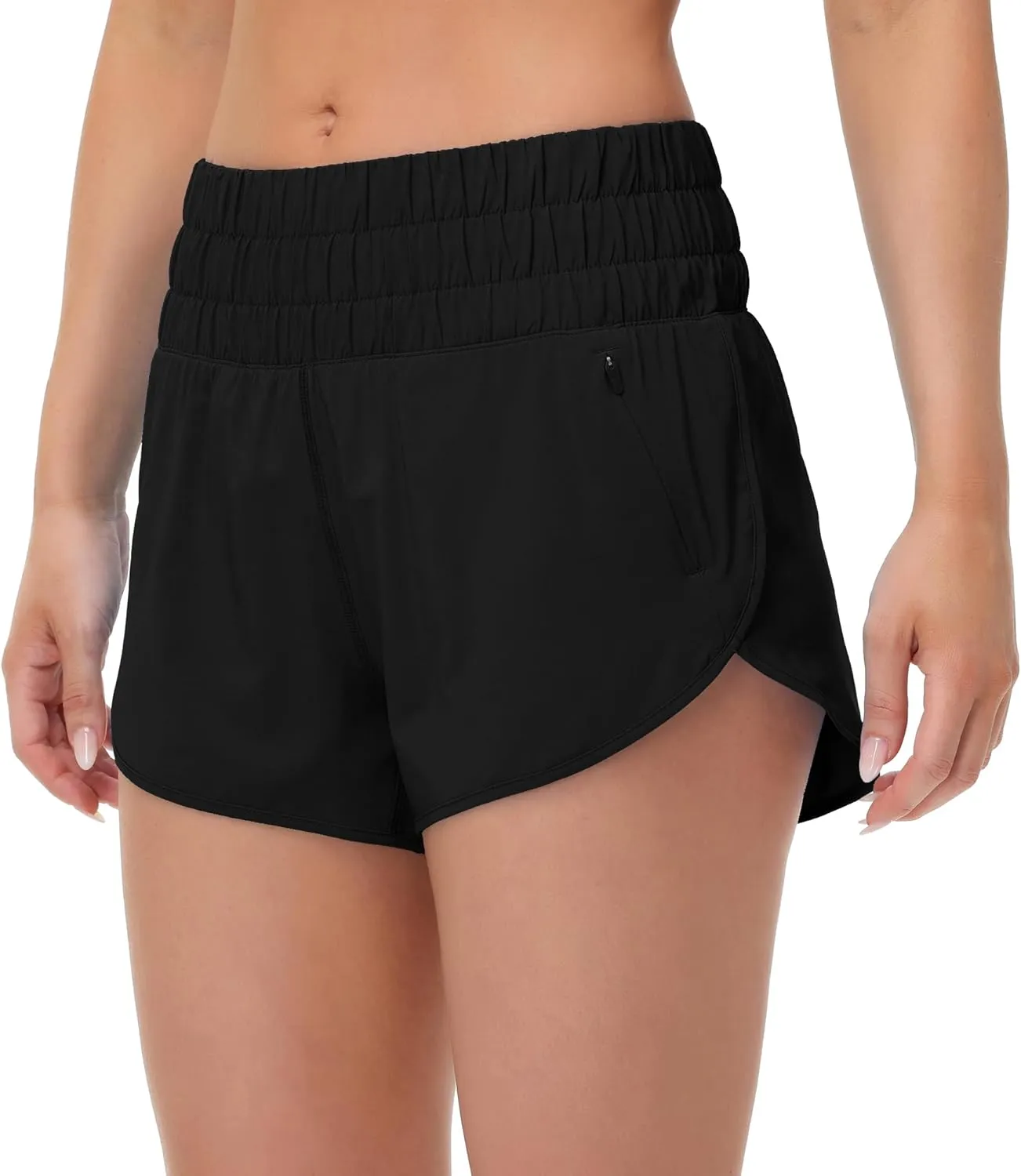 MCEDAR Womens High Waisted Running Shorts Elastic Mesh Liner Dolphin Athletic Gym Workout Shorts with Zipper Pocket