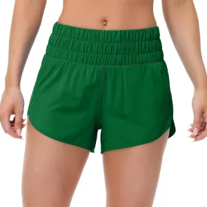 MCEDAR Womens High Waisted Running Shorts Elastic Mesh Liner Dolphin Athletic Gym Workout Shorts with Zipper Pocket