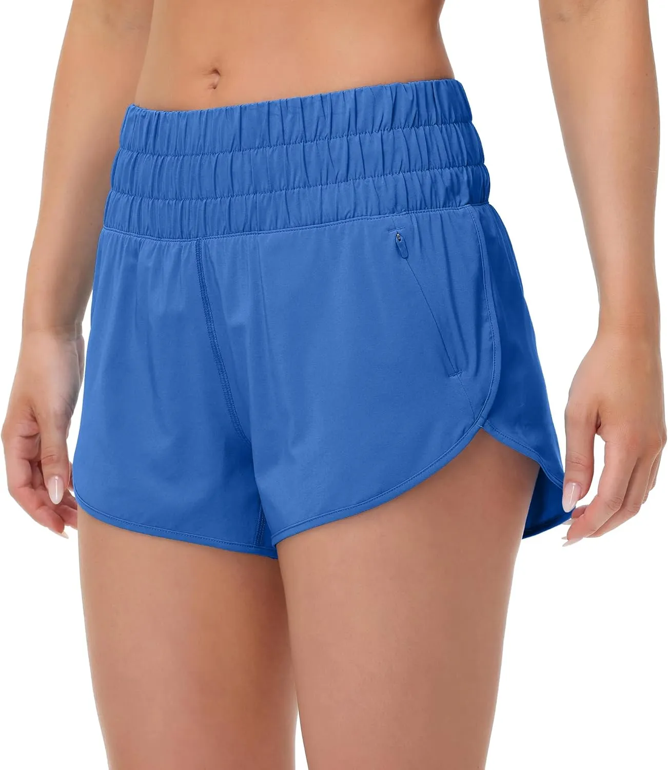 MCEDAR Womens High Waisted Running Shorts Elastic Mesh Liner Dolphin Athletic Gym Workout Shorts with Zipper Pocket