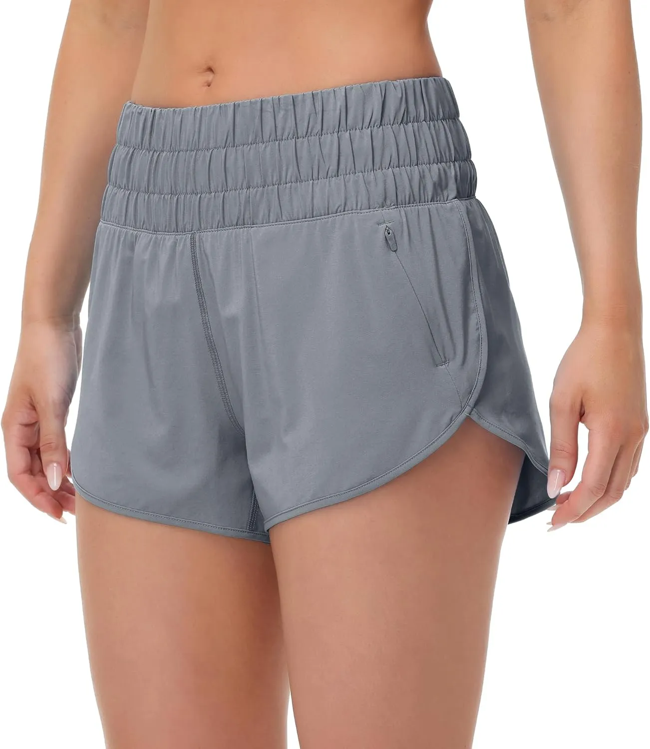 MCEDAR Womens High Waisted Running Shorts Elastic Mesh Liner Dolphin Athletic Gym Workout Shorts with Zipper Pocket