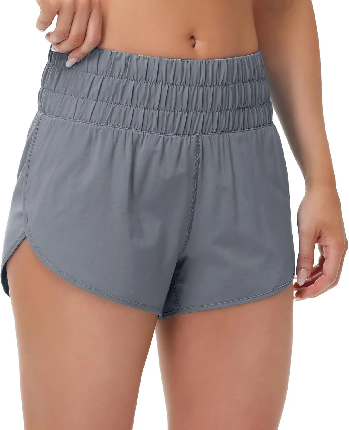 MCEDAR Womens High Waisted Running Shorts Elastic Mesh Liner Dolphin Athletic Gym Workout Shorts with Zipper Pocket