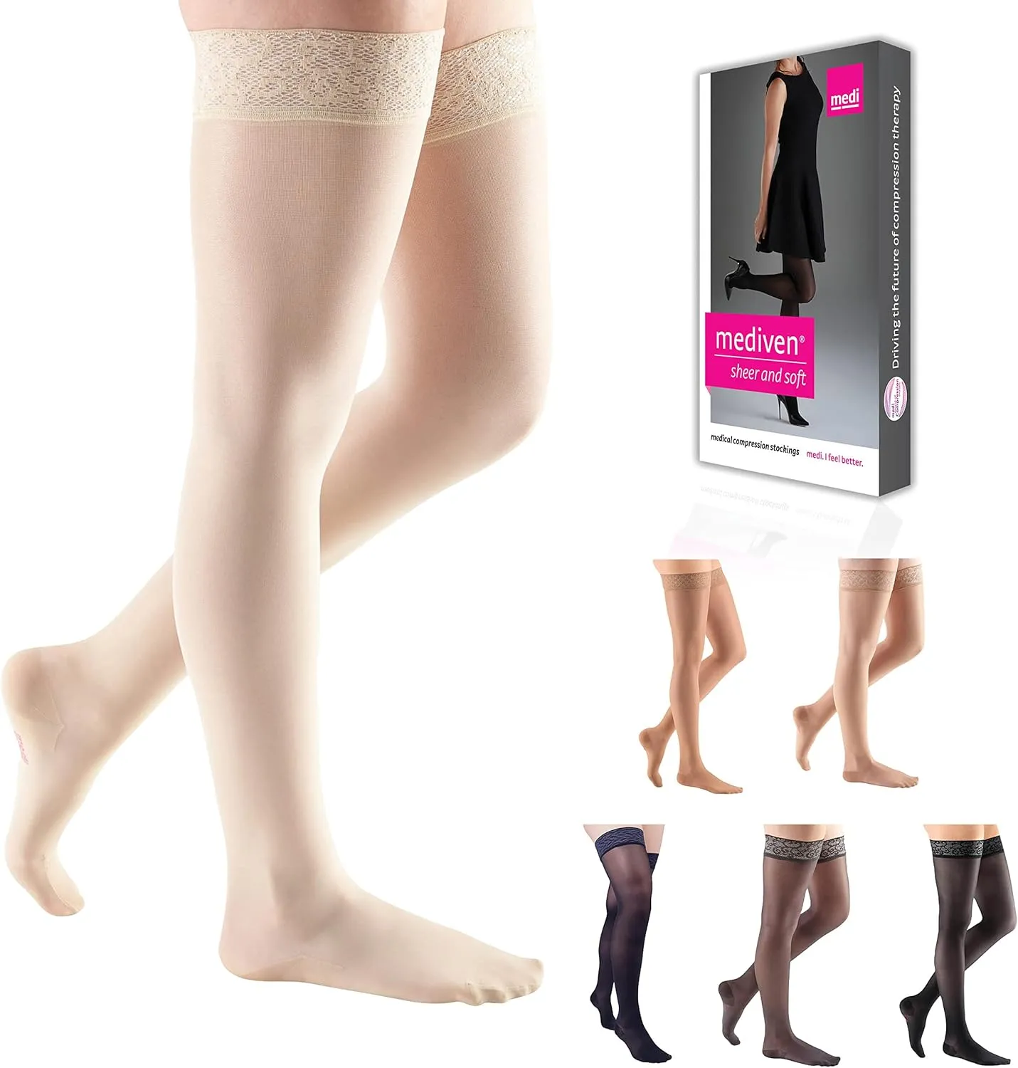 mediven Sheer & Soft for Women, 15-20 mmHg - Closed Toe, Thigh High with Top Band Compression Stockings, Sheer Hosiery