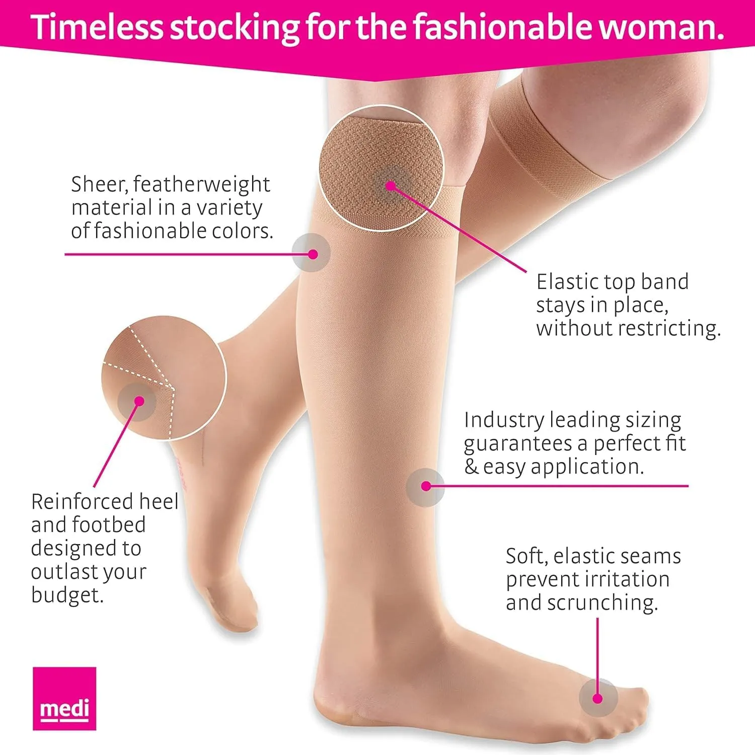 mediven Sheer & Soft for Women 20-30 mmHg - Closed Toe Leg Circulation Knee High Compression Stockings for Women Sheer Leg Support Compression Hosiery V-Petite Natural