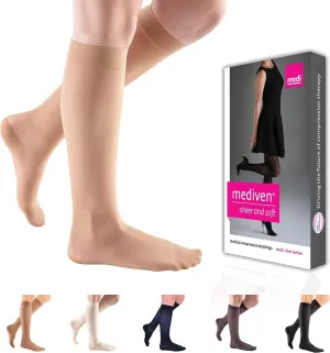 mediven Sheer & Soft for Women 20-30 mmHg - Closed Toe Leg Circulation Knee High Compression Stockings for Women Sheer Leg Support Compression Hosiery V-Petite Natural