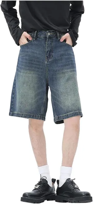 Men Loose Hip Hop Long Jean Shorts Work Denim Shorts with Pockets Skateboard Pants Streetwear Clothes