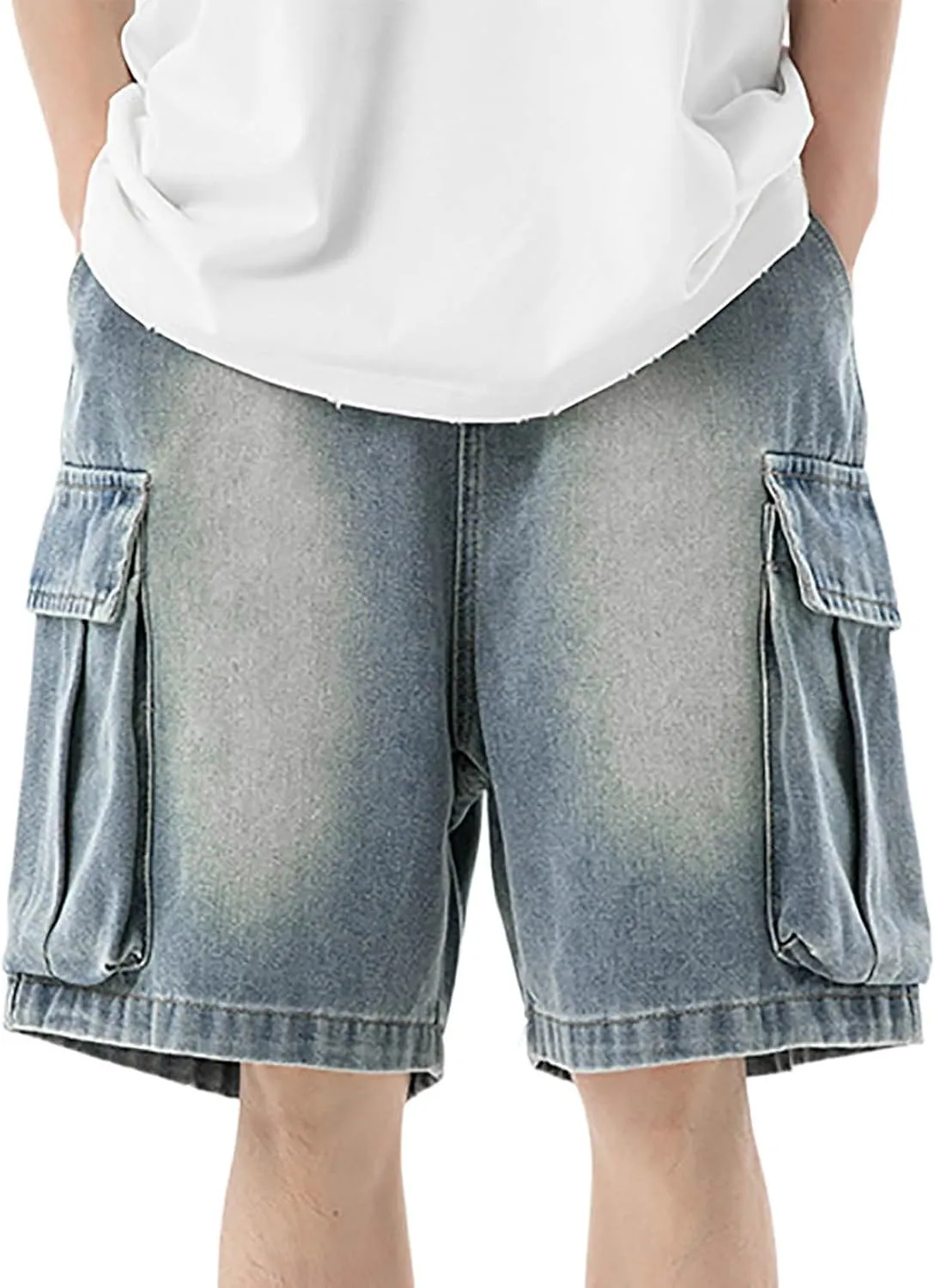 Men Loose Hip Hop Long Jean Shorts Work Denim Shorts with Pockets Skateboard Pants Streetwear Clothes