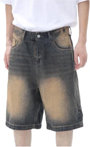 Men Loose Hip Hop Long Jean Shorts Work Denim Shorts with Pockets Skateboard Pants Streetwear Clothes