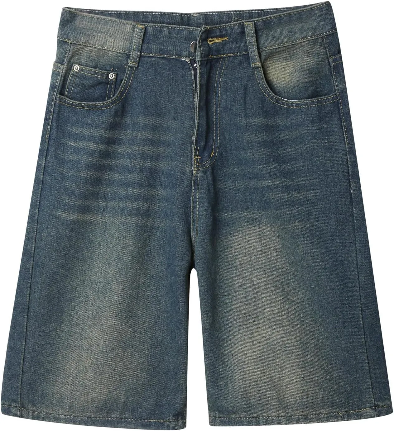 Men Loose Hip Hop Long Jean Shorts Work Denim Shorts with Pockets Skateboard Pants Streetwear Clothes