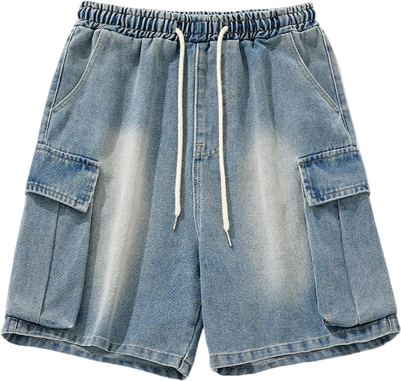 Men Loose Hip Hop Long Jean Shorts Work Denim Shorts with Pockets Skateboard Pants Streetwear Clothes