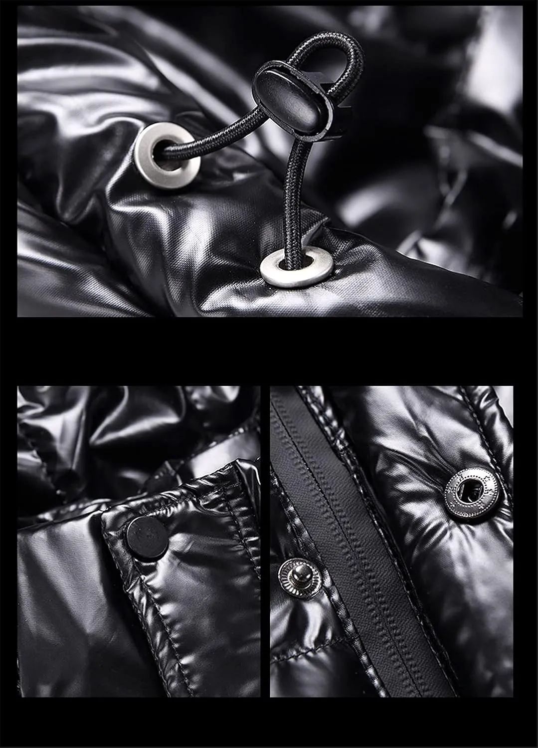 Men Winter Jacket Glossy Silver Thick Parka Jacket Solid Hooded Warm Cotton Casual Zipper Coat