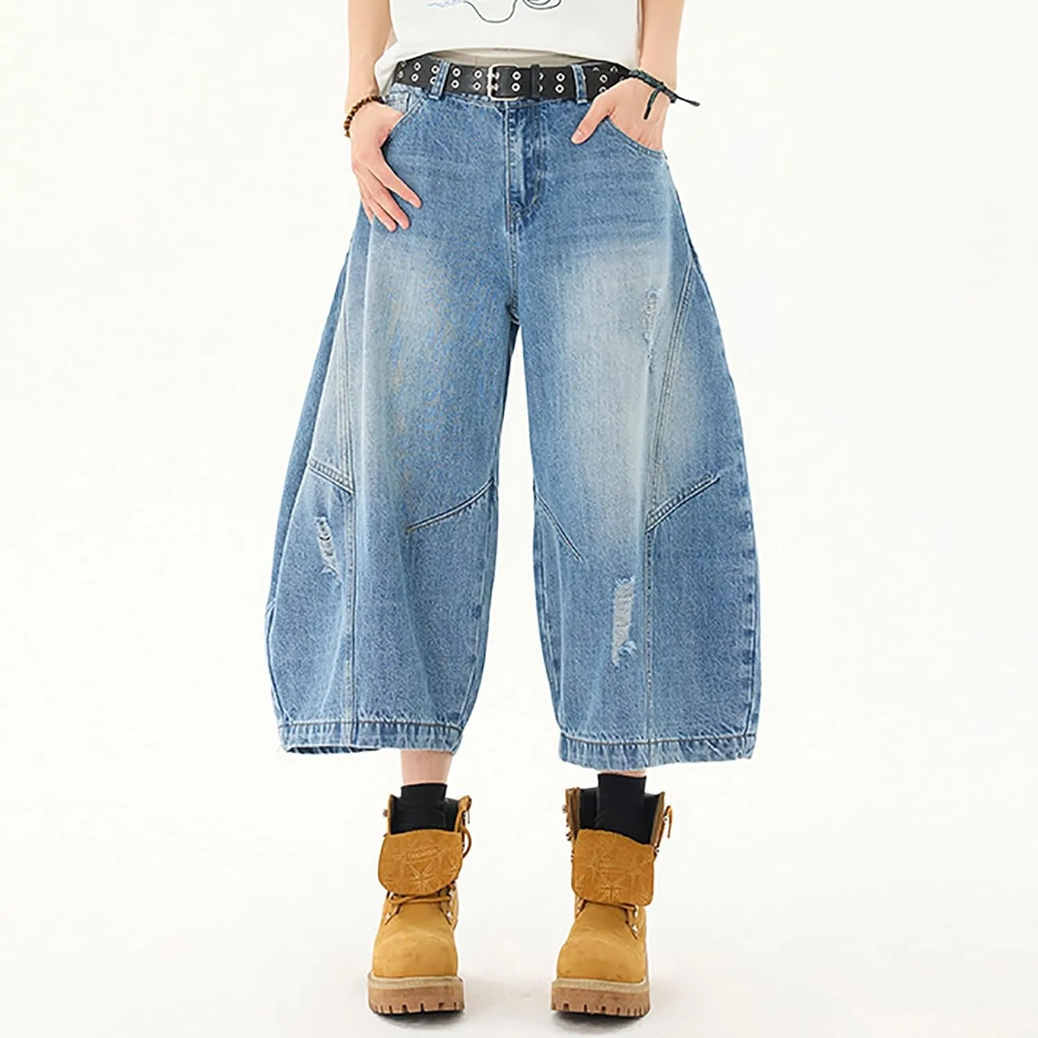 Men Y2K Grunge Baggy Jean Shorts Summer Casual Hip Hop Cargo Pants Loose Denim Shorts with Pockets