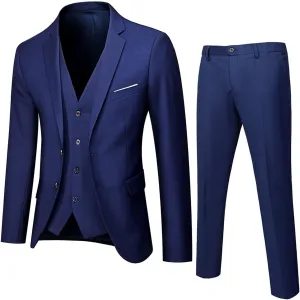 Mens 3 Piece Suit Slim Fit Solid Party Wedding Tuxedo Suits Blazer Jacket Vest Pants Set Big and Tall Suits for Men