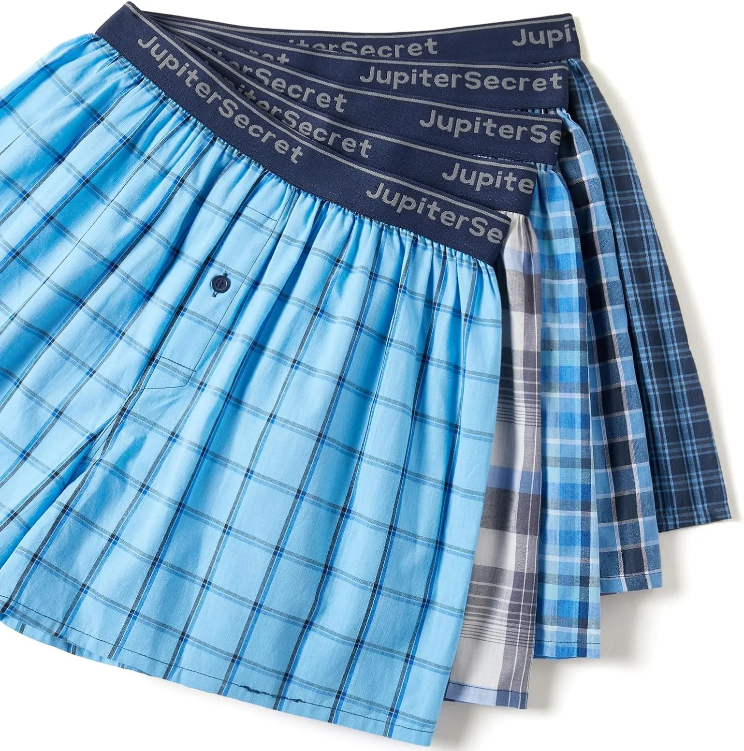 Men's Boxer Shorts 100% Cotton Classic Plaid Woven Boxers for Men Soft Breathable Mens Underwear with Button Fly