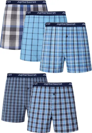 Men's Boxer Shorts 100% Cotton Classic Plaid Woven Boxers for Men Soft Breathable Mens Underwear with Button Fly