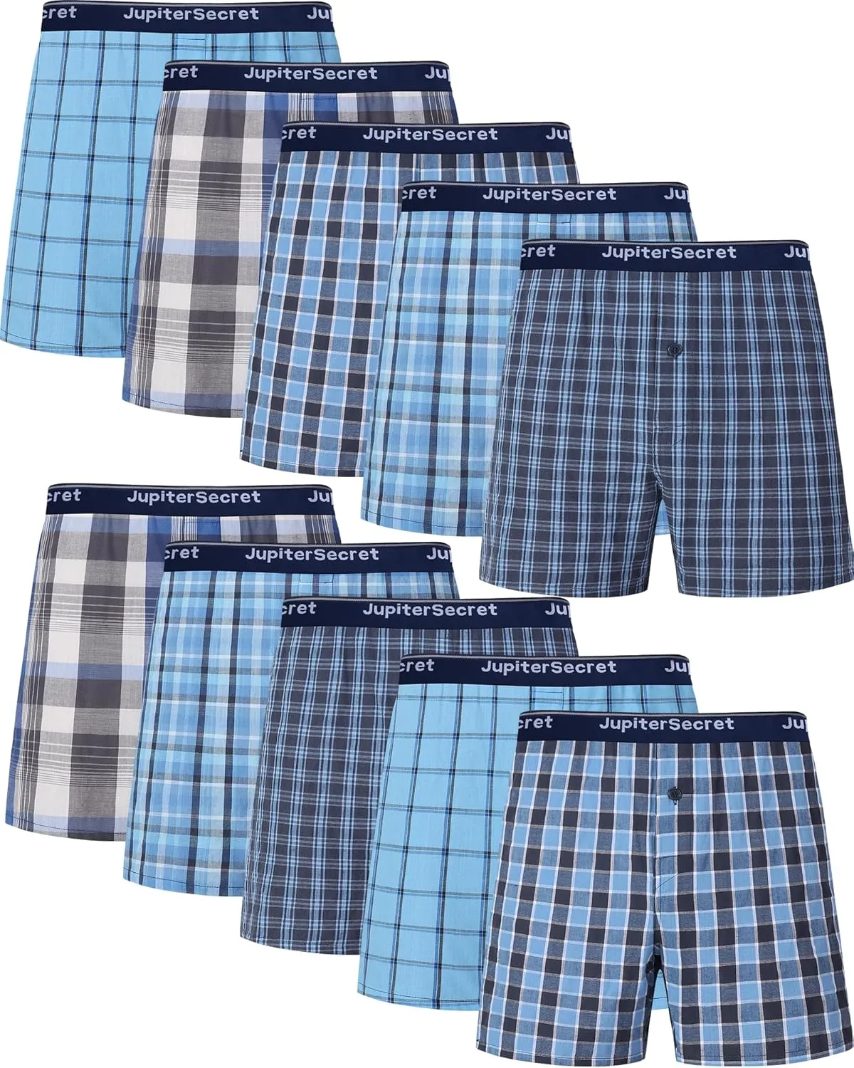 Men's Boxer Shorts 100% Cotton Classic Plaid Woven Boxers for Men Soft Breathable Mens Underwear with Button Fly