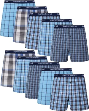 Men's Boxer Shorts 100% Cotton Classic Plaid Woven Boxers for Men Soft Breathable Mens Underwear with Button Fly