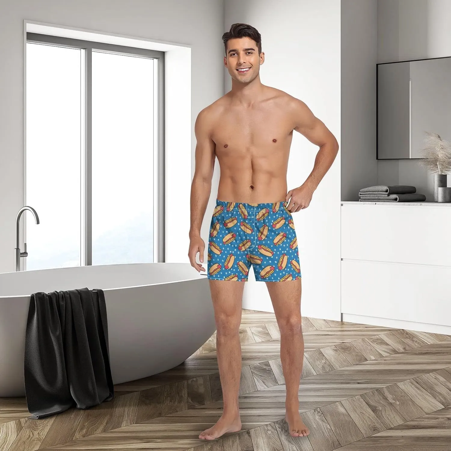 Men's Boxer Shorts Soft Breathable Woven Boxer Briefs Underwear Button Fly S-XXL