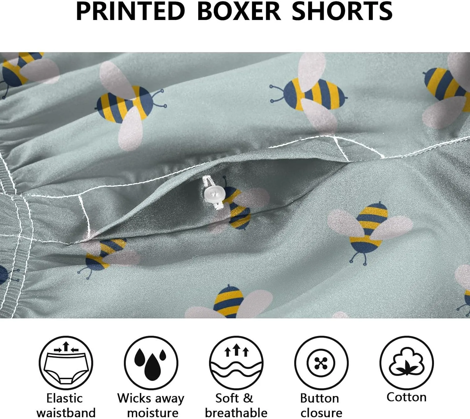 Men's Boxer Shorts, Soft Breathable Woven Boxer Briefs Underwear Button Fly S-XXL