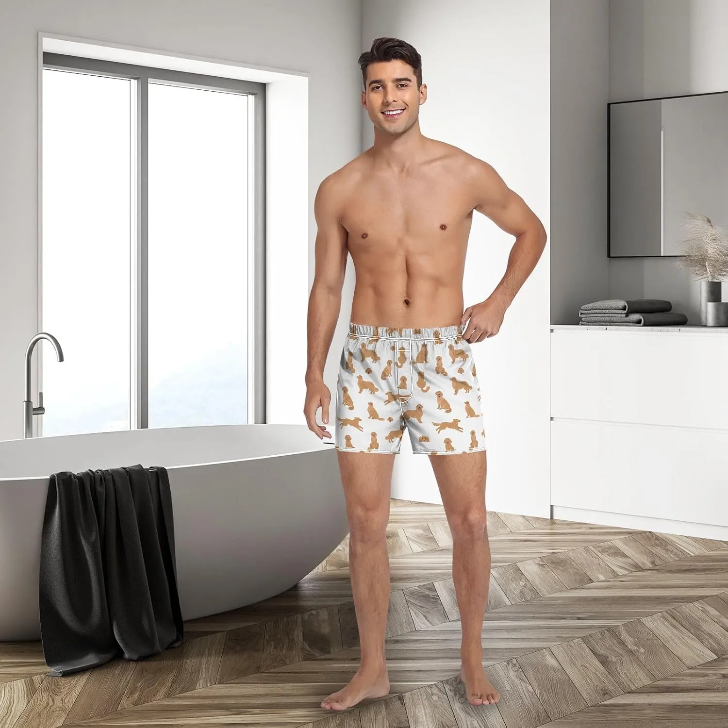 Men's Boxer Shorts Soft Breathable Woven Boxer Briefs Underwear Button Fly S-XXL
