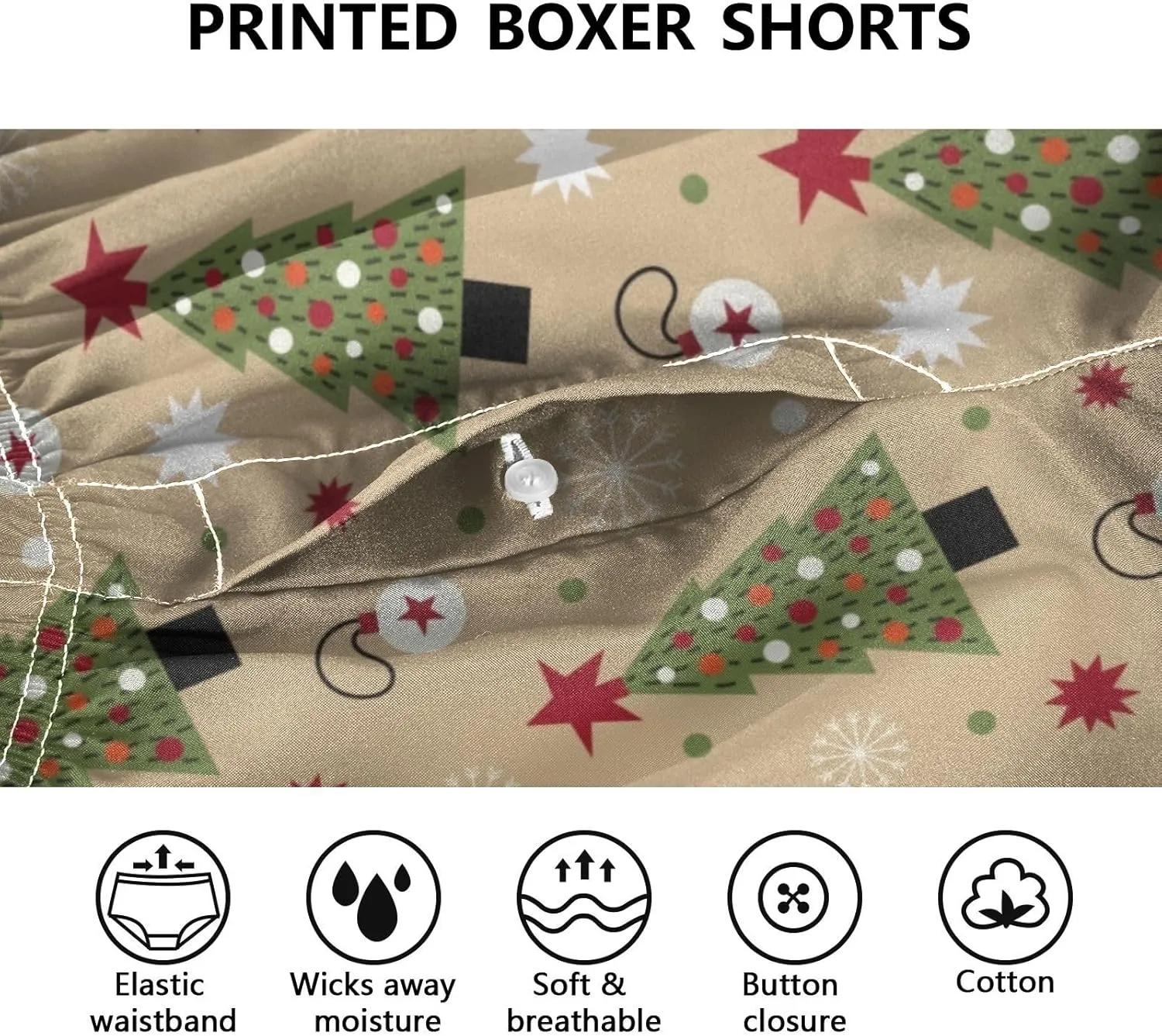 Men's Boxer Shorts, Soft Breathable Woven Boxer Briefs Underwear Button Fly