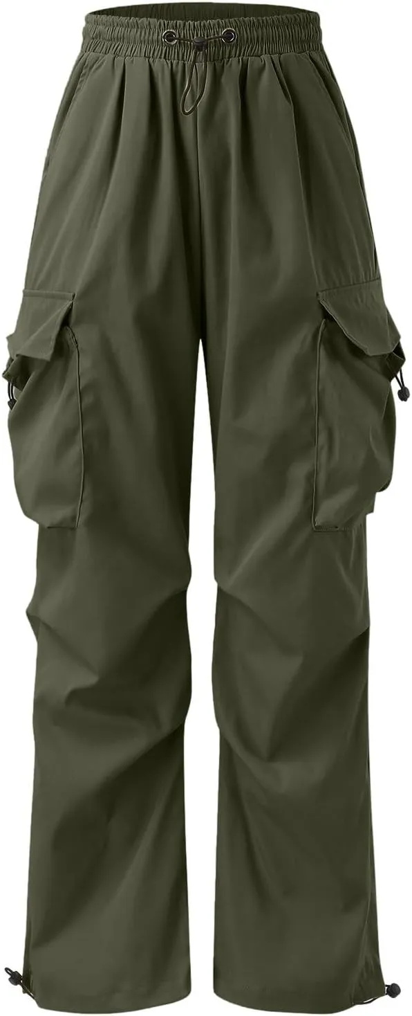 Mens Cargo Work Pant Wide Leg Casual Joggers Drawstring Waist Track Pants with Pockets