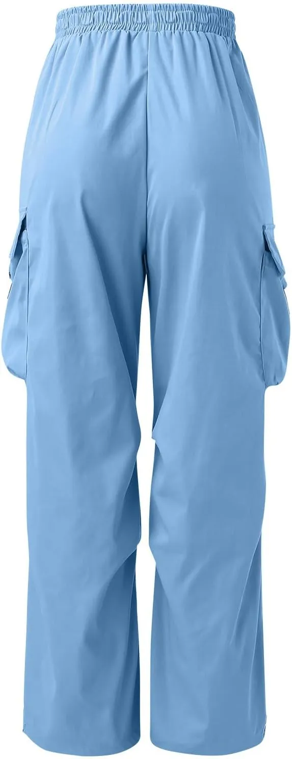 Mens Cargo Work Pant Wide Leg Casual Joggers Drawstring Waist Track Pants with Pockets