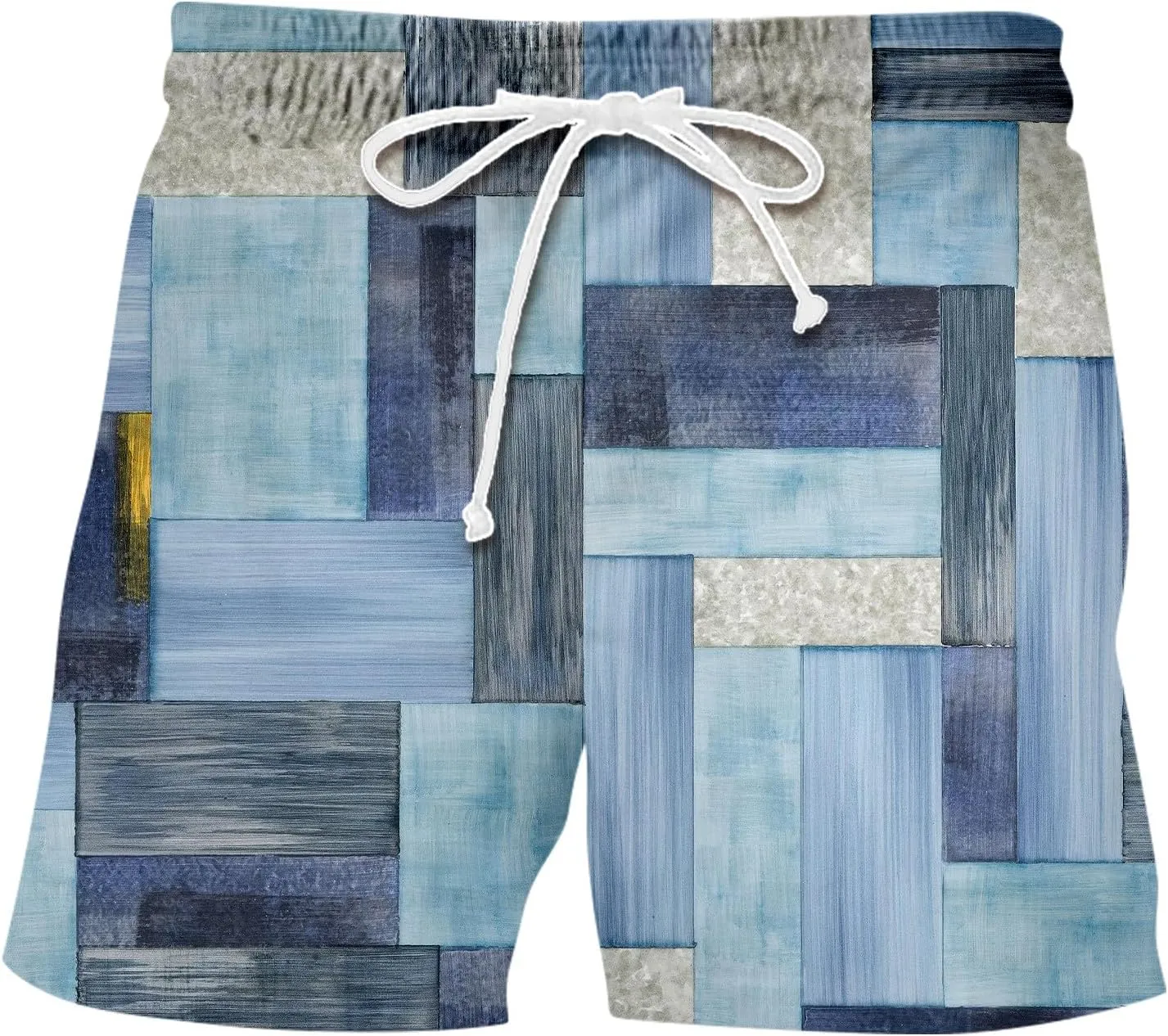 Mens Linen Plaid Bermuda Shorts Ethnic Pattern Jogger Shorts Summer Straight Drawstring Beach Short with Pockets
