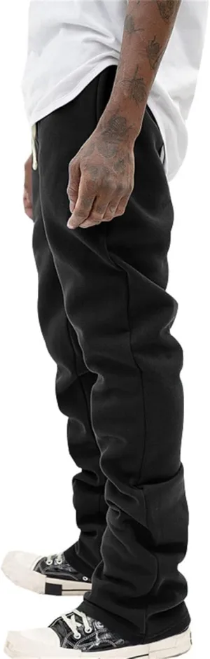 Mens Linen Stacked Flared Sweatpants Loose Fit Casual Hip Hop Wide Leg Peasant Pant Outdoor Athletic Bell Bottom Pant