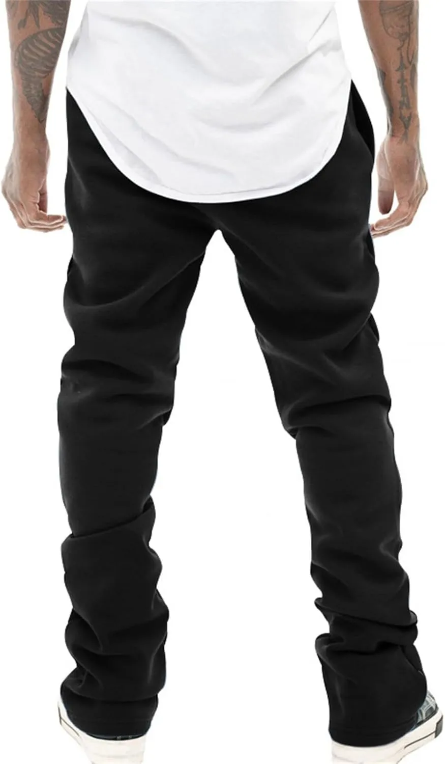 Mens Linen Stacked Flared Sweatpants Loose Fit Casual Hip Hop Wide Leg Peasant Pant Outdoor Athletic Bell Bottom Pant